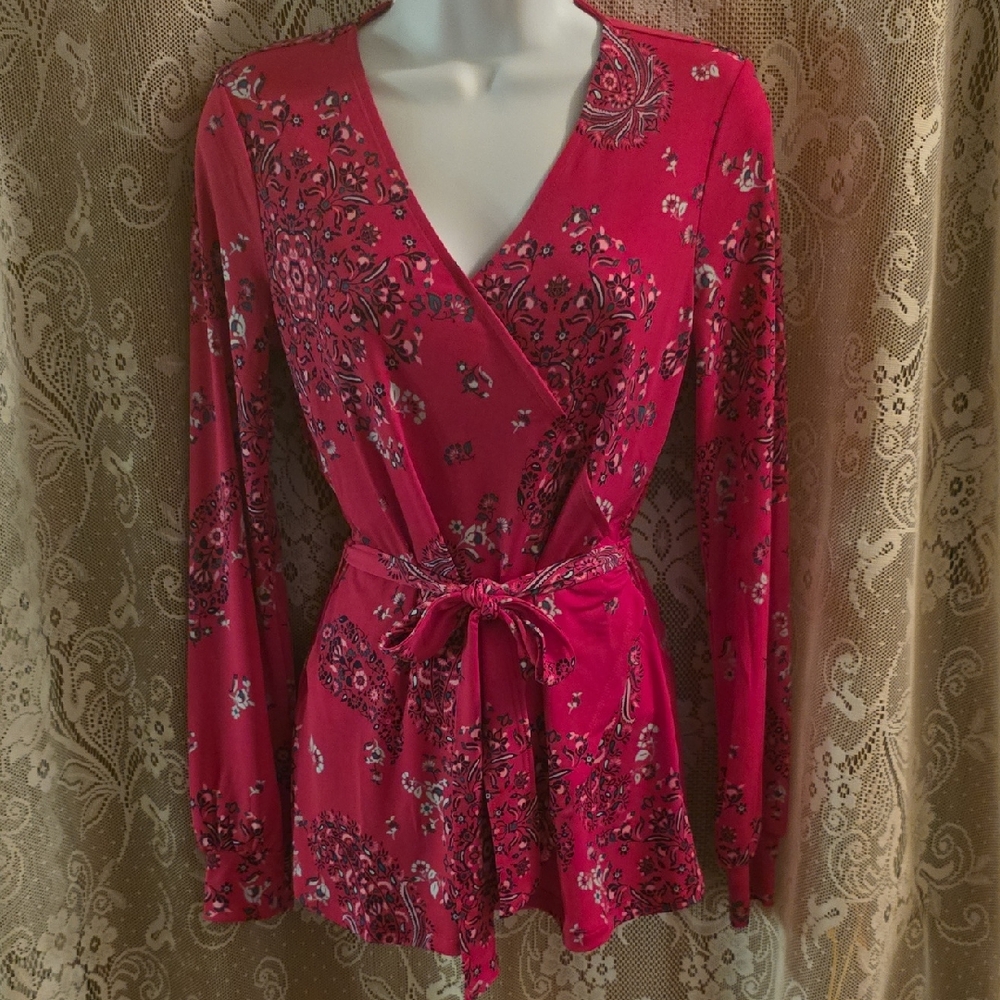 New Colleen Lopez Women's Size XXS Hot Pink‎ Paisley Floral Long Sleeve Tunic